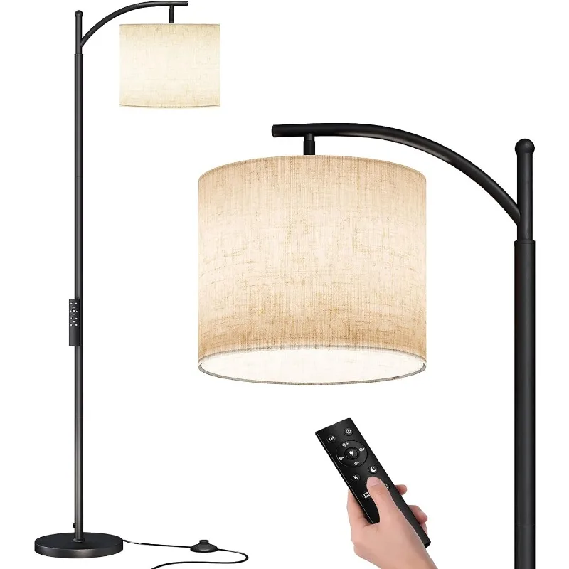 

Modern Floor Lamp with Romote Control and Stepless Dimmable Bulb, Metal Standing Lamps with Hanging Lampshade