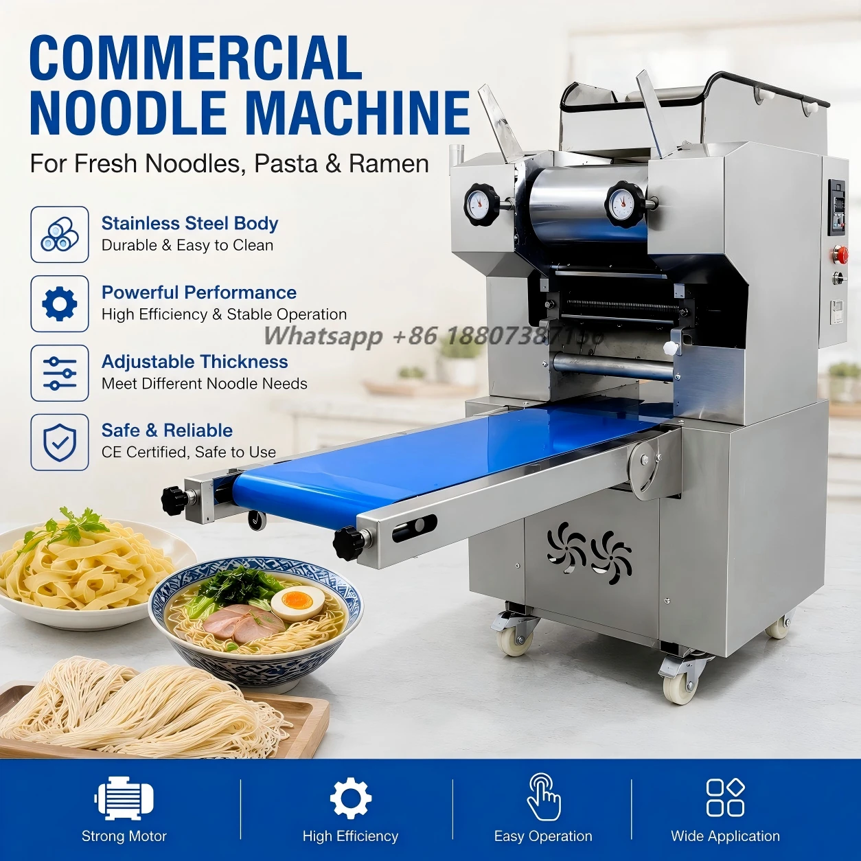 Restaurant Use High Capacity 150kg/h Automatic Motor Noodle Making Machine for Fresh Ramen Noodles