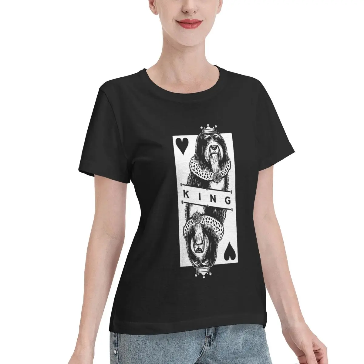 All Body Type Tibetan Terrier King Of Hearts Funny Dog Lover Pop Women's T-shirt Travel Outfit Ladies Tee