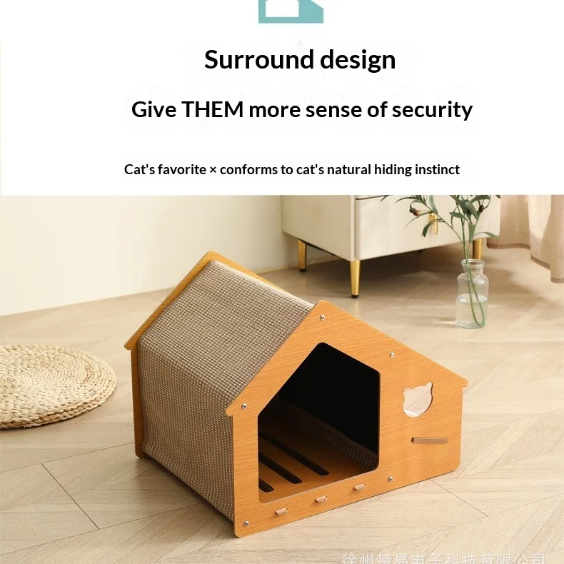 Casa cerrada para gatos desmontable, lavable con comedero y rascador - imagen 2