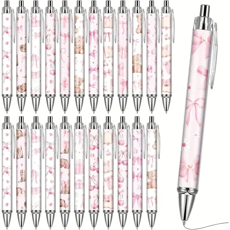 8/16 pink bow-shaped ballpoint pens, interesting office supplies, suitable for giving as gifts or personal use.