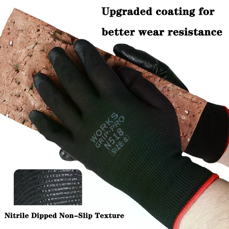 

12pairs Wear Resistant Gloves For Construction Rubber Gloves Nitrile Gloves Safety Gloves Mechanic Working