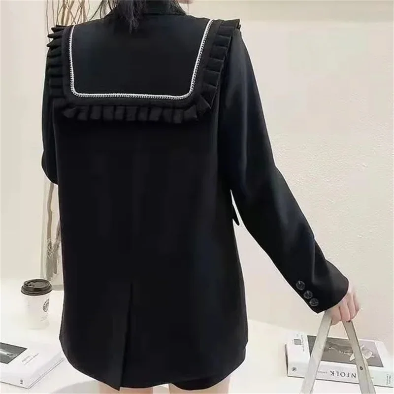 New Navy Collar in Spring and Autumn of 2024 High-Grade Feeling Fashion Personality Small Suit Black Casual Blazer Coat Trend