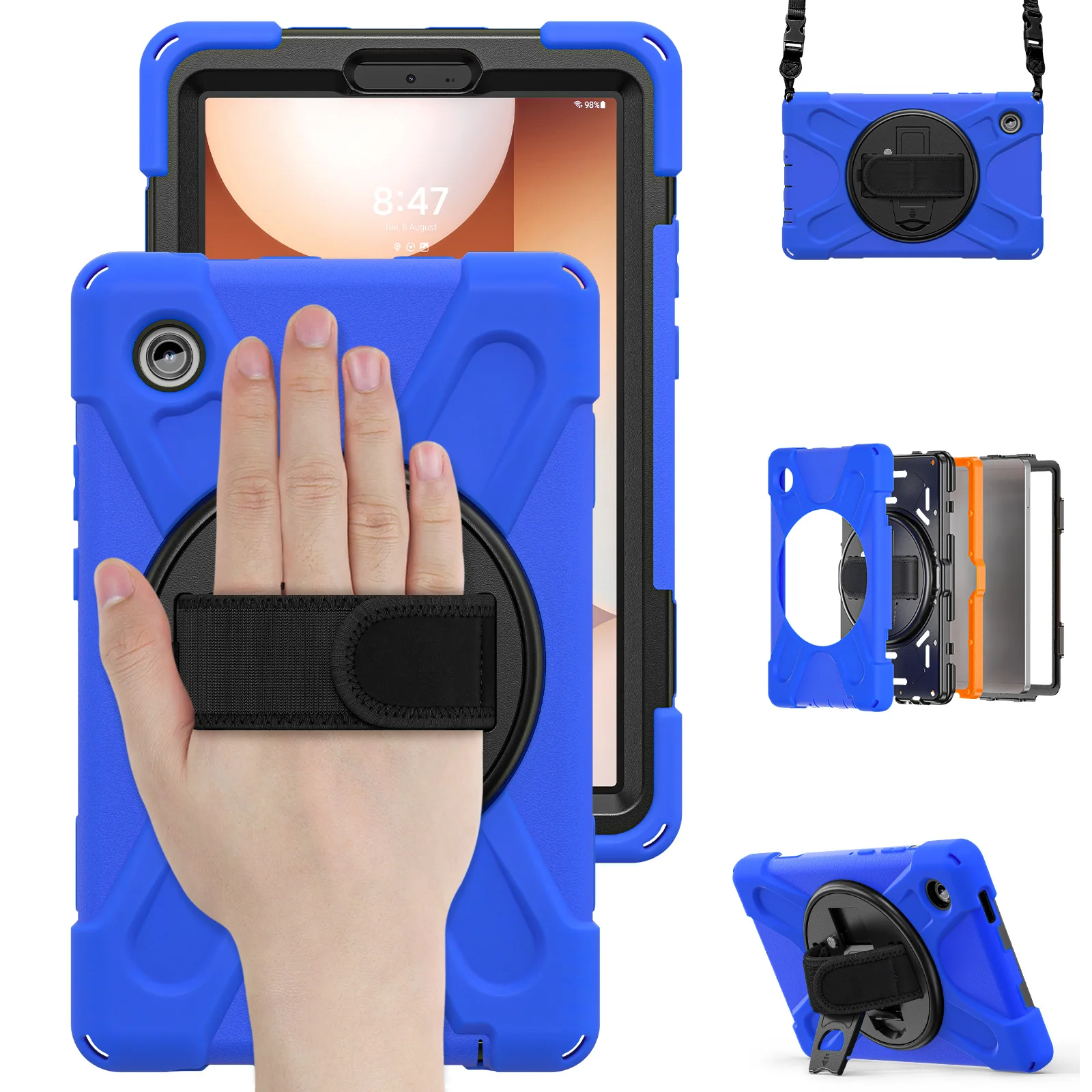 

Rugged Case For Samsung Galaxy Tab A11 2025 8.7 inch SM-X133 SM-X135 360 Rotating Kickstand Heavy Duty Cover With Shoulder Strap