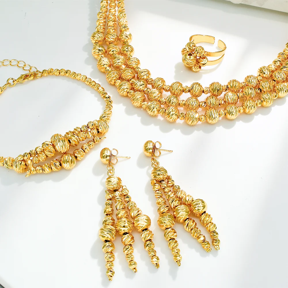 Fashion Beads Jewelry Sets Nigeria Dubai Jewelry For WoImen 18K Gold Plated Big Necklace Set Wedding Party Banquet Accessories