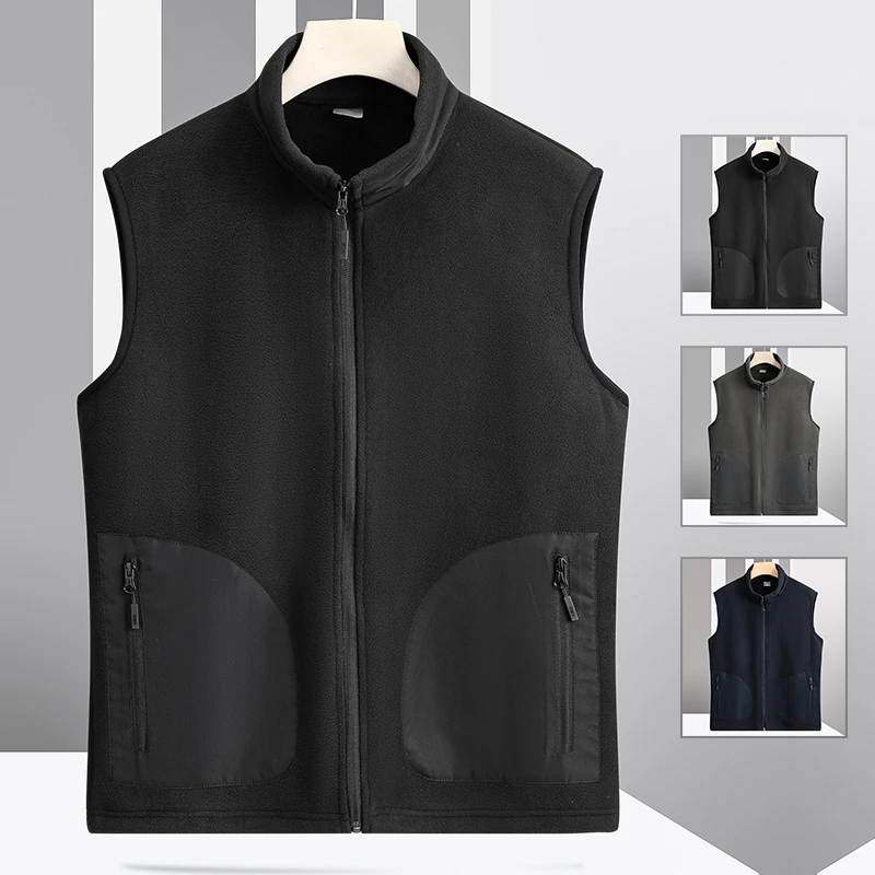 New Fashion Autumn Winter Stand Up Collar Cardigan Vest Men'S Fashion Versatile Casual Flannel Warm Sleeveless Waistcoat Coat
