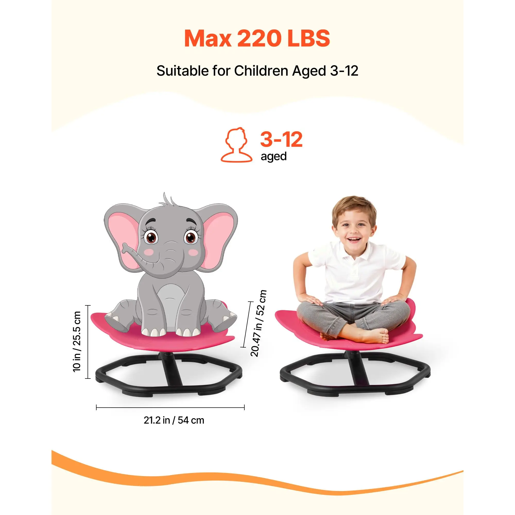 Kids Swivel Chair, 220 lbs Capacity, Elephant Shape Sensory Spinning, Autistic Toy Seat with Non-Slip Metal Base, Toddler Sit