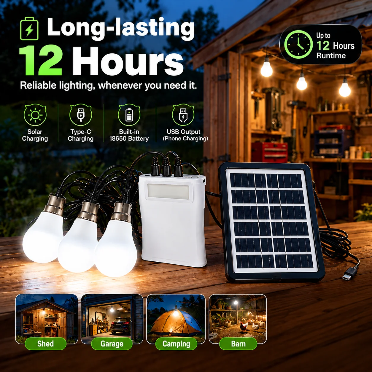 4800mAh Lasting outdoor solar light Indoor House Solar Bulb Light  USB Charged Hanging  Powerful Solar LED Lights Waterproof