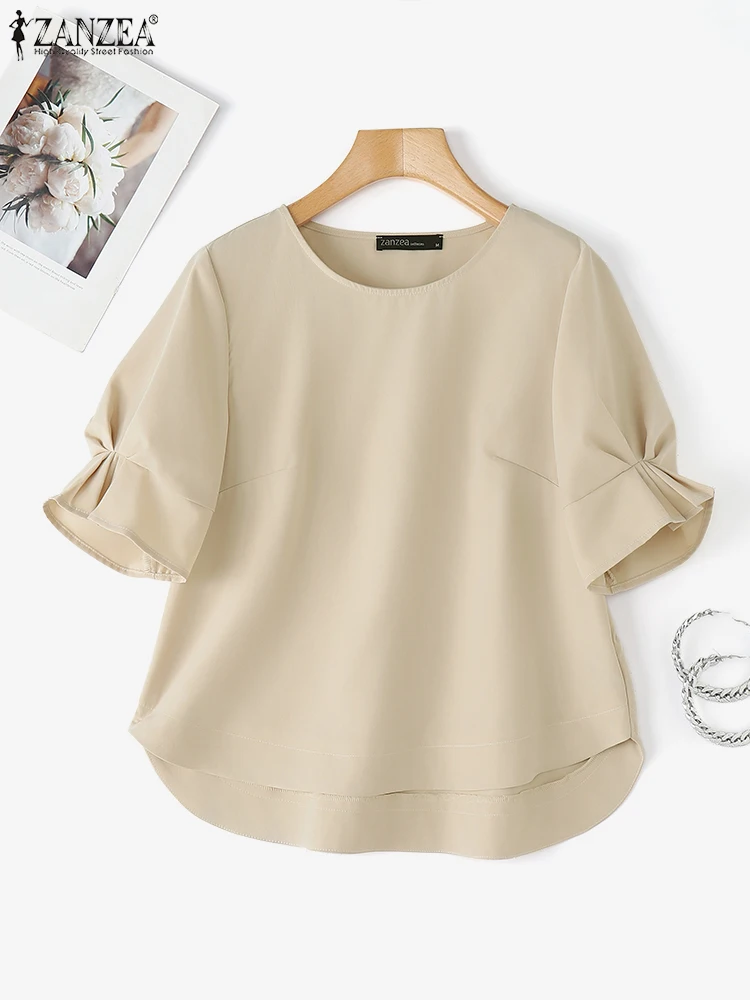 ZANZEA 2025 Camicetta estiva Moda Donna Camicie tinta unita Elegante Office Lady Top Tunica Mezza manica Casual Allentato Blusas femminili