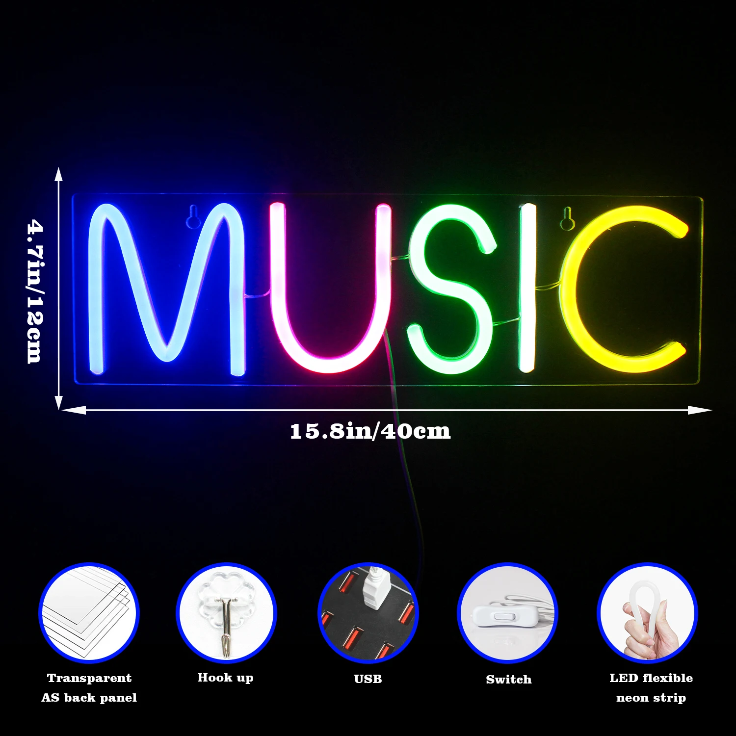 Music Design Neon Sign LED Lights Custom Colour Night Light Wedding Room Birthday Party Bar Concert Hall Store Decoration Light