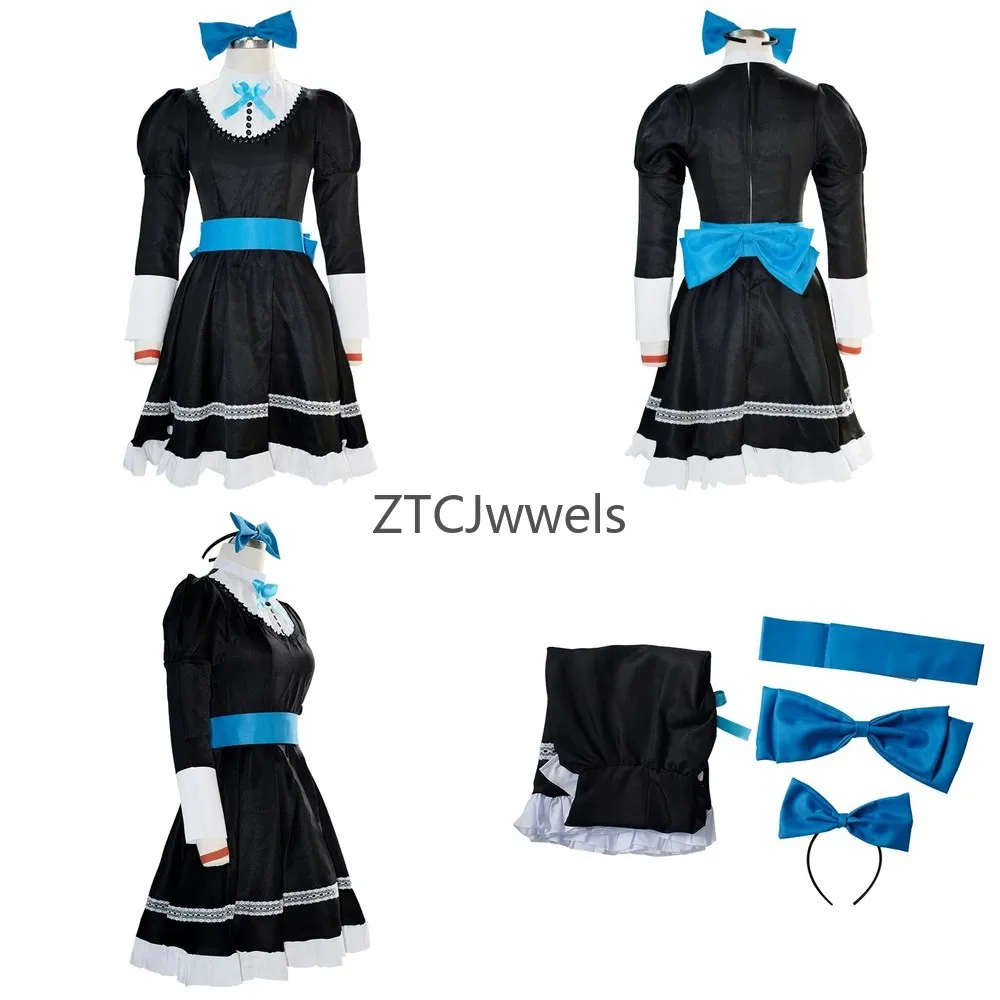 

Blue Gothic Maid Lolita Cosplay Costume Anime Character Long Sleeve Garter Skirt with Bowknot for Halloween Party
