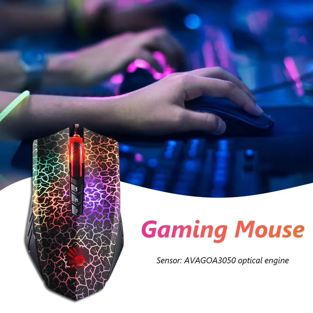 A4Tech Bloody A70 Wired Mouse Ergonomic PAW3327 Sensor 4000 Dpi 8 Programming Keys USB Light Micro-moving E-sports Gaming Mouse