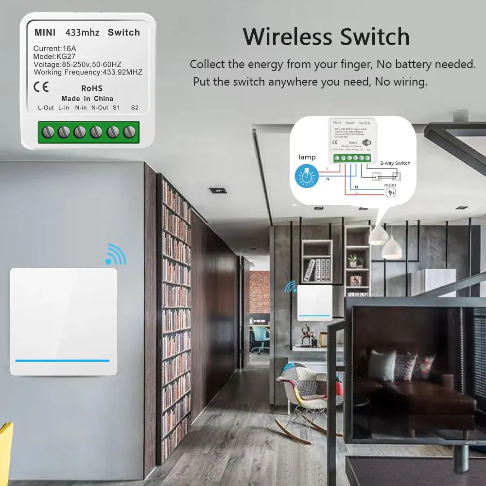Wireless Push Button Switch 433mhz Rf Interruptor 16A 220V Mini Time Relay Support 2 Way Control,Smart Switch for Home Appliance