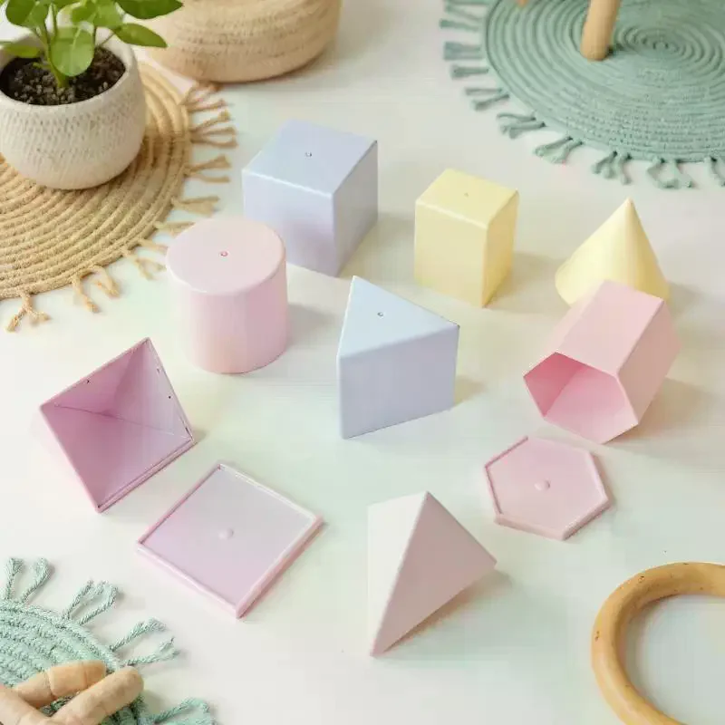 Juguete transparente de forma geométrica 3D de 8 piezas, ayuda de aprendizaje visual, juego de juguetes educativos de matemáticas Montessori