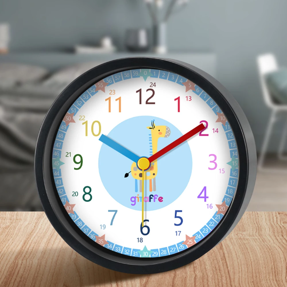 Round Cartoon Alarm Clock Plastic Qute Animal Design Colorful Numerals Wake-up Children Clock for Bedrooms Dorms Desktops Clock