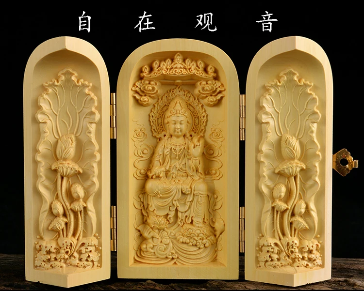 Buddhism sacred holy  # traveling altar- efficacious Talisman GUAN YIN Buddha Sculpture Wood carving statue