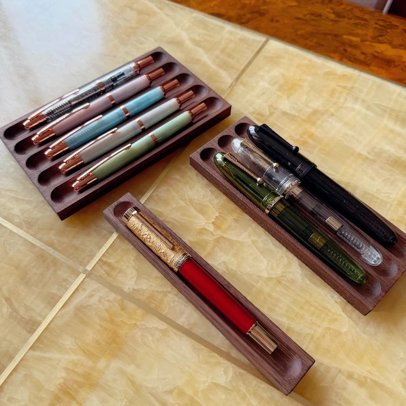 For HONGDIAN MAJOHN JINHAO Nanmu Fountain Pen Holder Wooden Pen Stand Desktop Display Rack Office School Supplies Stationery