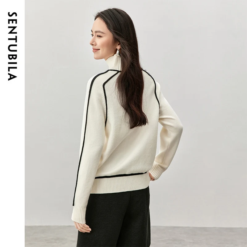 SENTUBILA Women Turtleneck Sweater 2024 Winter Loose Fit Long Sleeve Knitted Tops Pullover Jumpers Female Knitwear W44E57261