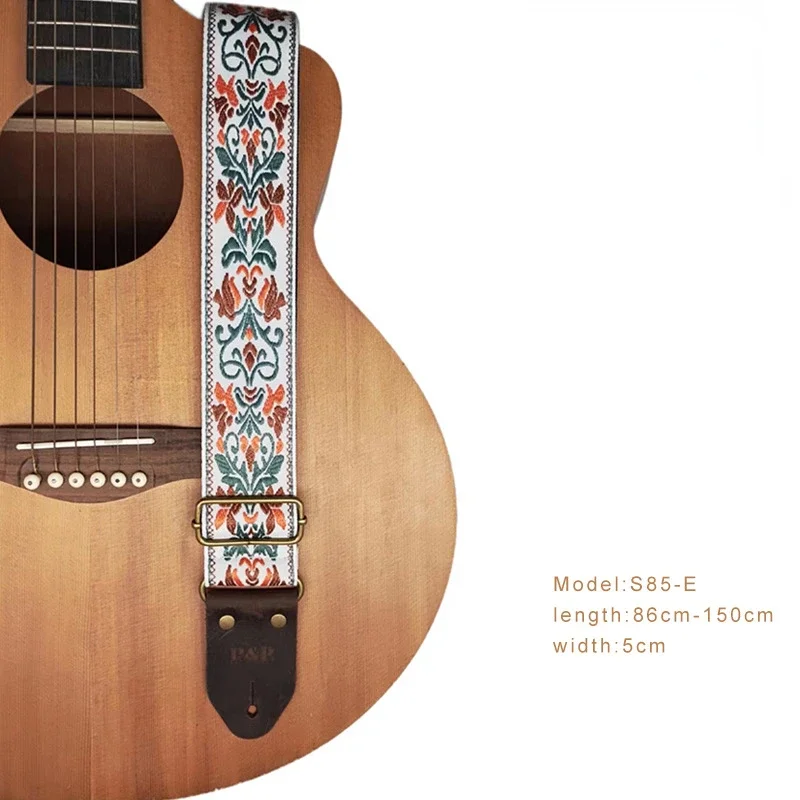 New Ethnic Style Jacquard Leather Guitar Strap for Folk Guitar Electric Guitar Acoustic Guitar Ukulele Bass Guitar Accessories