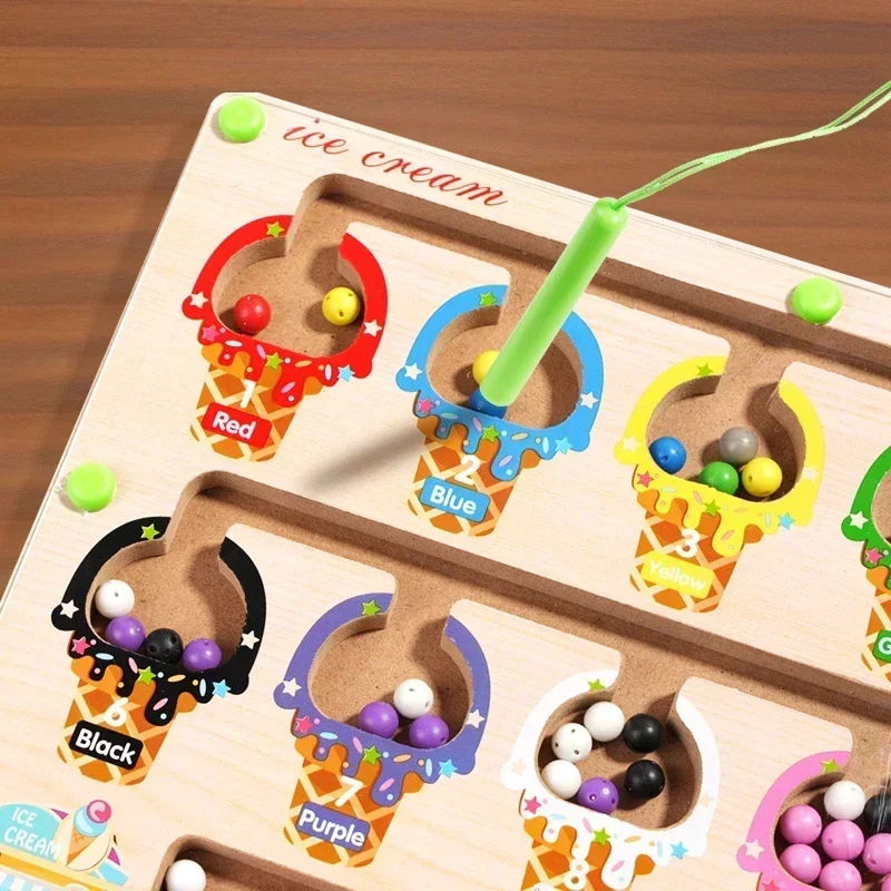 لعبة مونتيسوري الخشبية، لوحة ألعاب فرز الألوان للأطفال، لعبة خرز القلم المتحرك، ألعاب تعليمية حسية للتدريب على المحركات الدقيقة المغناطيسية #5