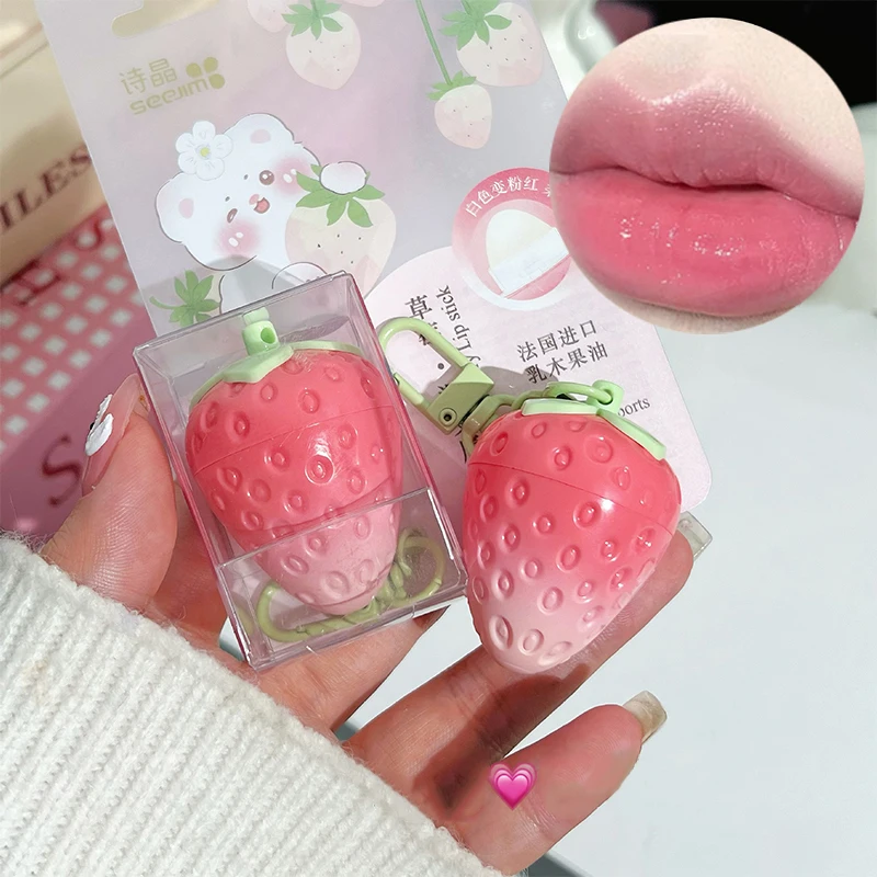 Mini Strawberry Warm Change Lip Balm Moisturizing Anti-dry Easy To Carry  Lipstick Colored Lip Tint for Makeup Gloss