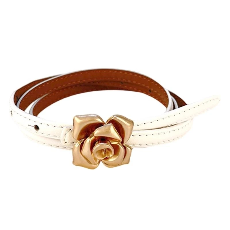 

652F Female Jeans Dress Waistband New Unique Leather Belt Cowskin Skinny Belt for Dresses and Jeans