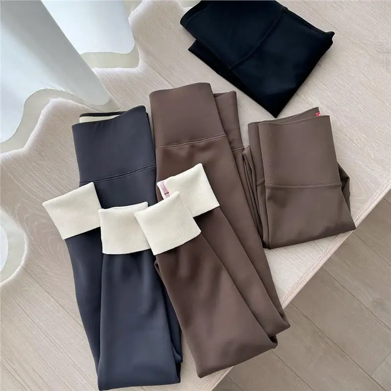 Thiened Lamb Velvet ark Pants المرأة الشتاء الربيع ضيق الدافئة سراويل قطنية Fce اصطف اليوغا السراويل عالية الخصر تسعة Po...