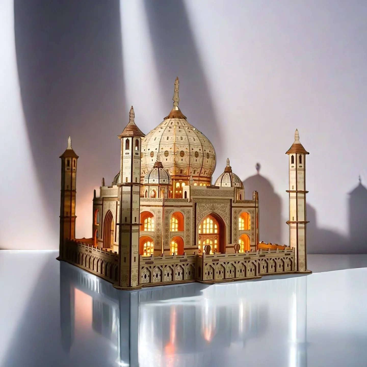 OUZEY Kit de modelo Taj Mahal de madeira 3D - DIY Light Up Palace Castle Puzzle, conjunto de construção educacional para adultos e adolescentes 14+