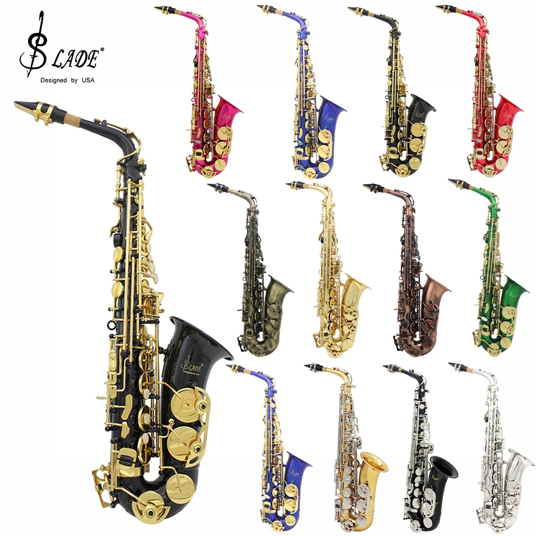 SLADE Eb Alto Saxophone Brass Body Sax Professional Woodwind Instrument Saxofone with Case Reeds Gloves Parts & Accessories