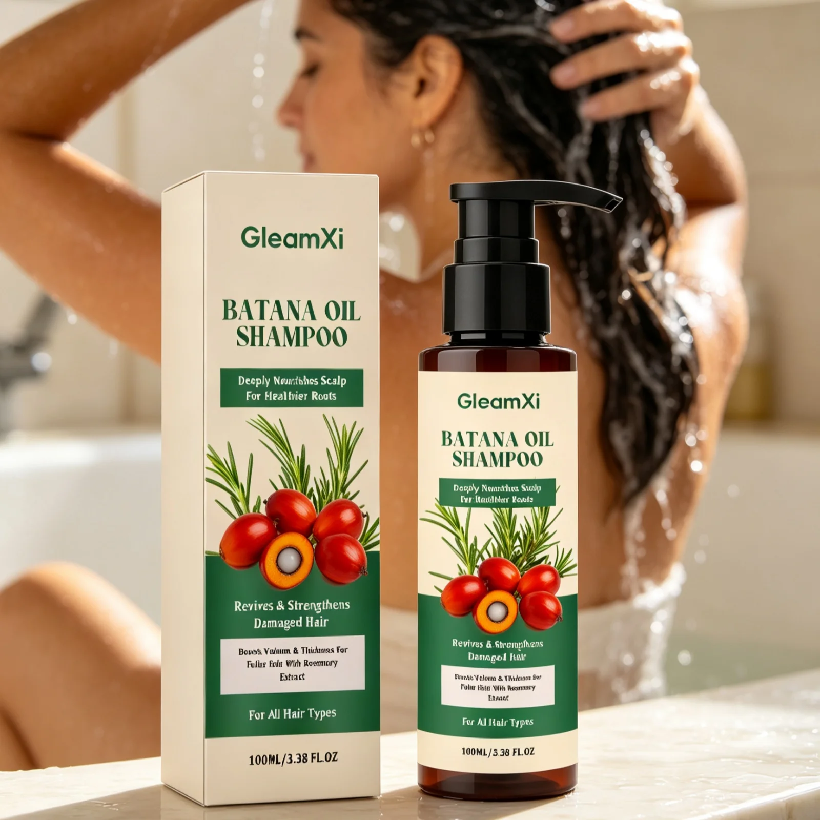 GleamXi Batana Oil Shampoo Moisturizing Hair Repair Split Ends Soothing Dryness Scalp Gentle Cleansing Rosemary Batana Shampoo