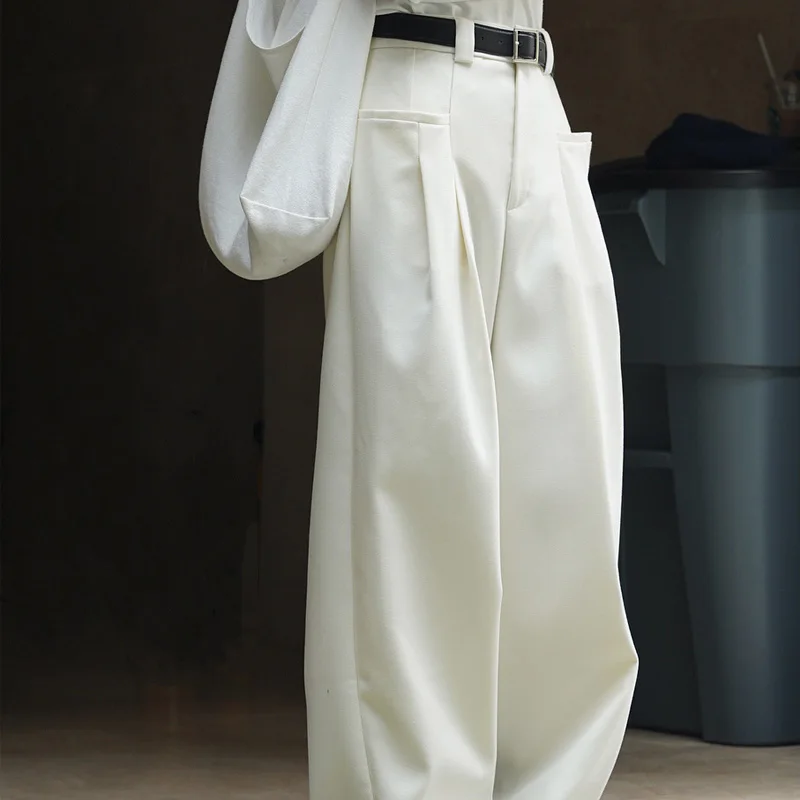 Autumn and winter women\'s casual solid color high waist loose wide leg pants