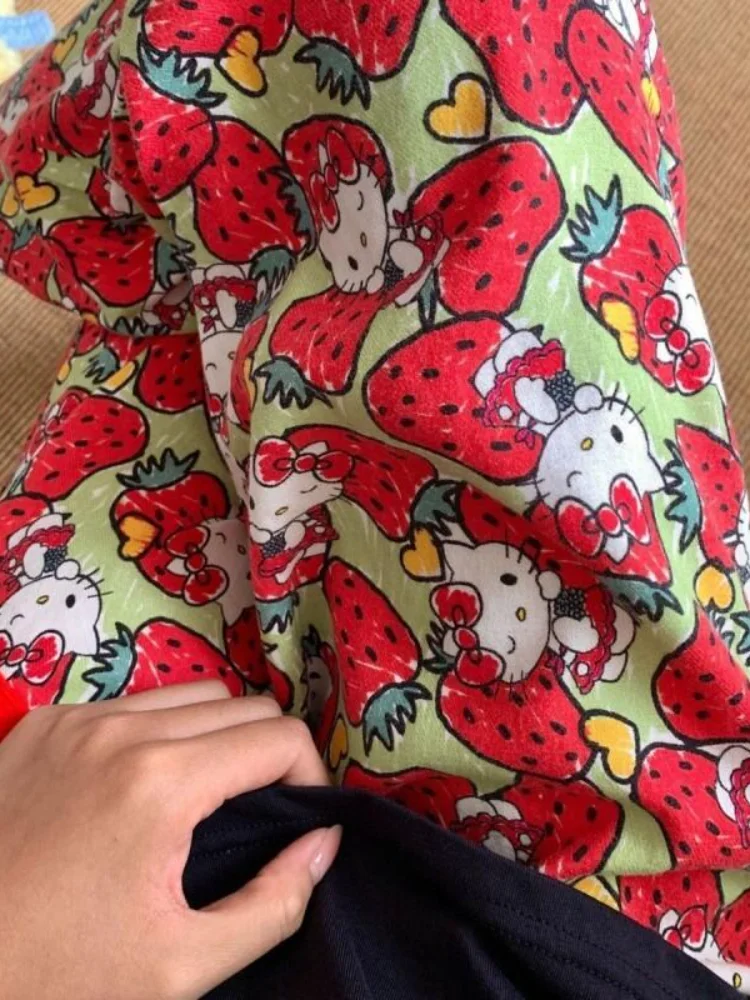 กางเกงนอนผ้าฝ้ายลายซานริโอ้ เฮลโล คิตตี้ น่ารัก สวมใส่สบายๆ สไตล์อนิเมะ แฟชั่นลำลอง ชุดนอนผู้หญิง