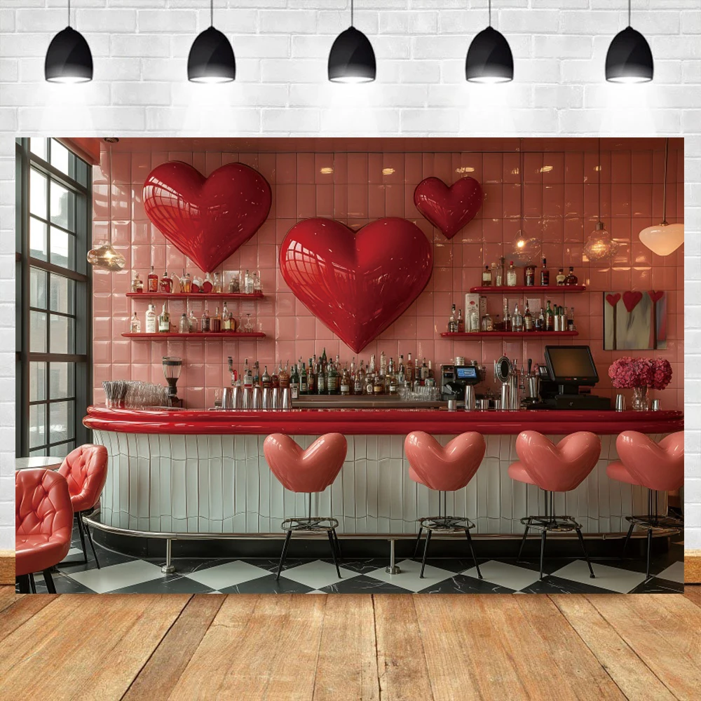 Sweetheart Shop Bar Photography Backdrops February 14th Valentine's Day Couple Portraits  Hearts Wedding Background Photo Booth