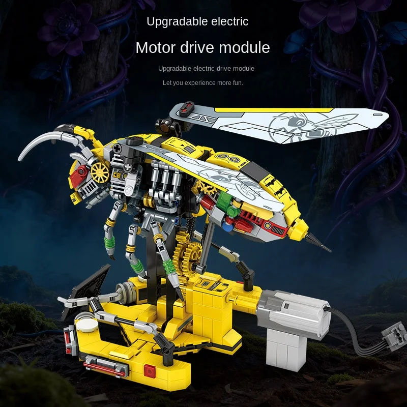 Creativity Electric Mechanical Bee Building Block Joint Structure Movable Wings Legs Antennae Home Decoration Gift