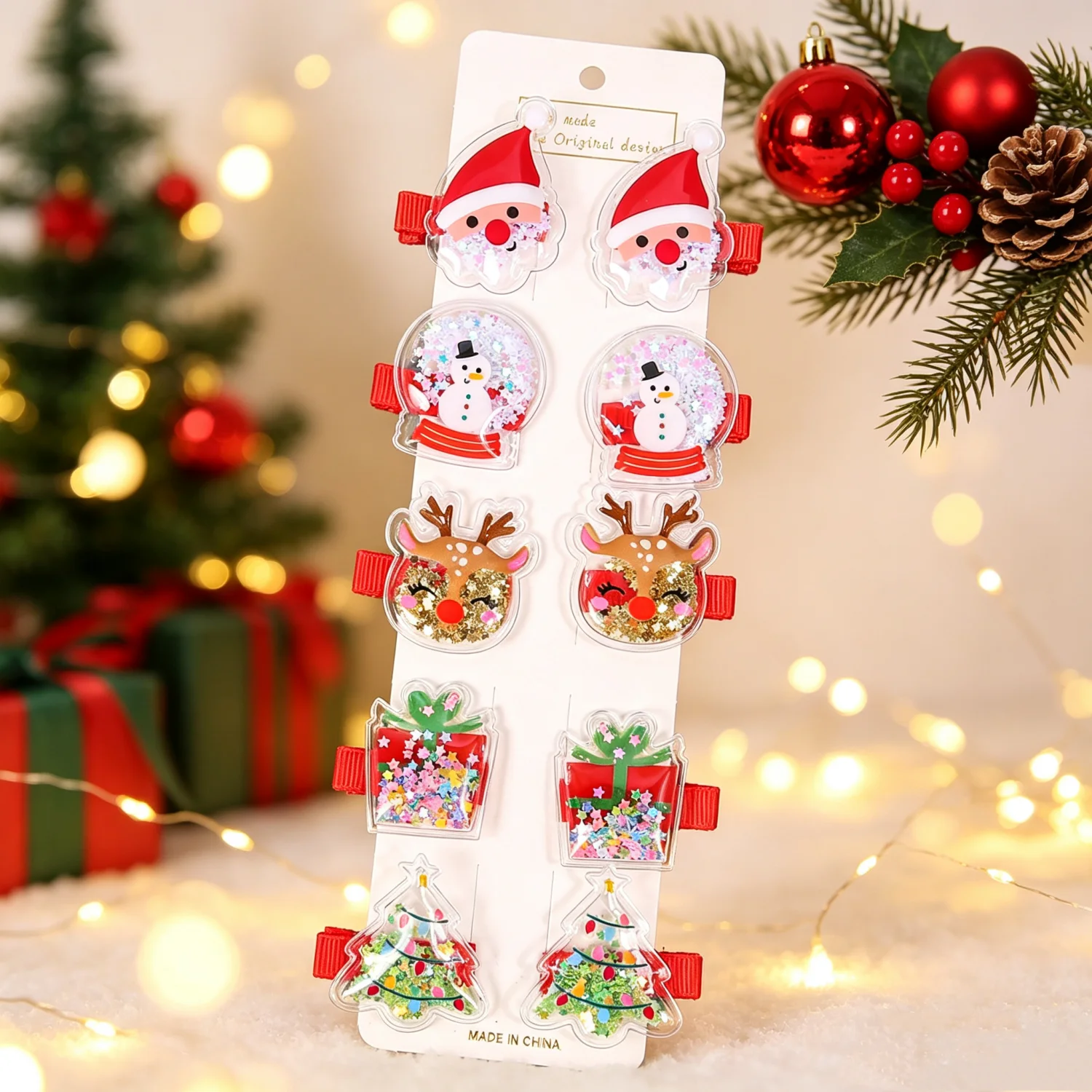 10/20 pcs, transparent hair clips, Santa Claus snowman reindeer gift tree hair clips, Christmas party hair accessories.