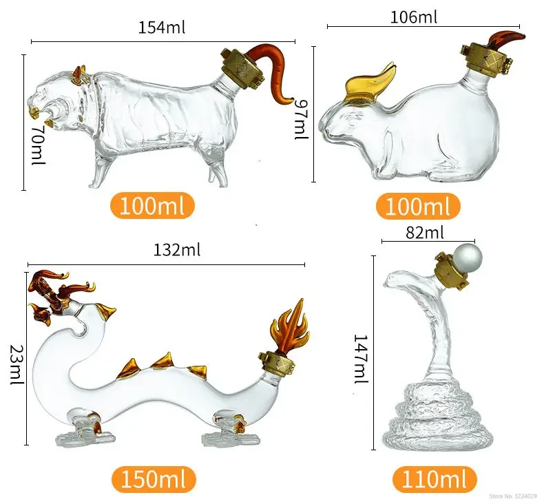 lead-free whiskey decanter  Chinese zodiac shaped design  barware wine glass bottle for Liquor Scotch Bourbon