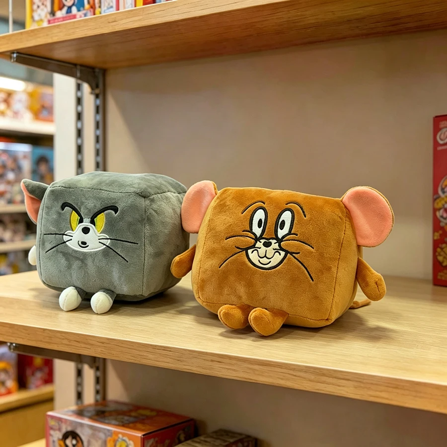12cm Tom And Jerry Cube Plush Toy Official Stress Relief Soft Doll Home Decor Birthday Gift for Kids And Fans