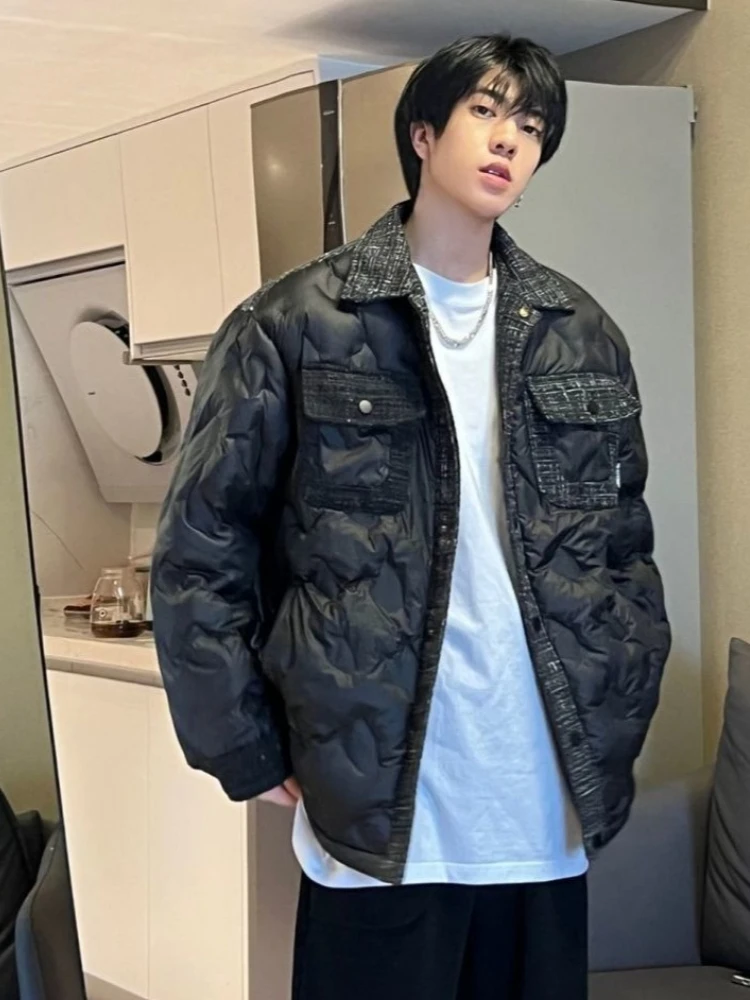 

​ Утолщенная хлопковая куртка в американском стиле в стиле хип-хоп для мужчин, лоскутное зимнее пальто в стиле ретро, теплое стильное уличное многослойное пальто ​