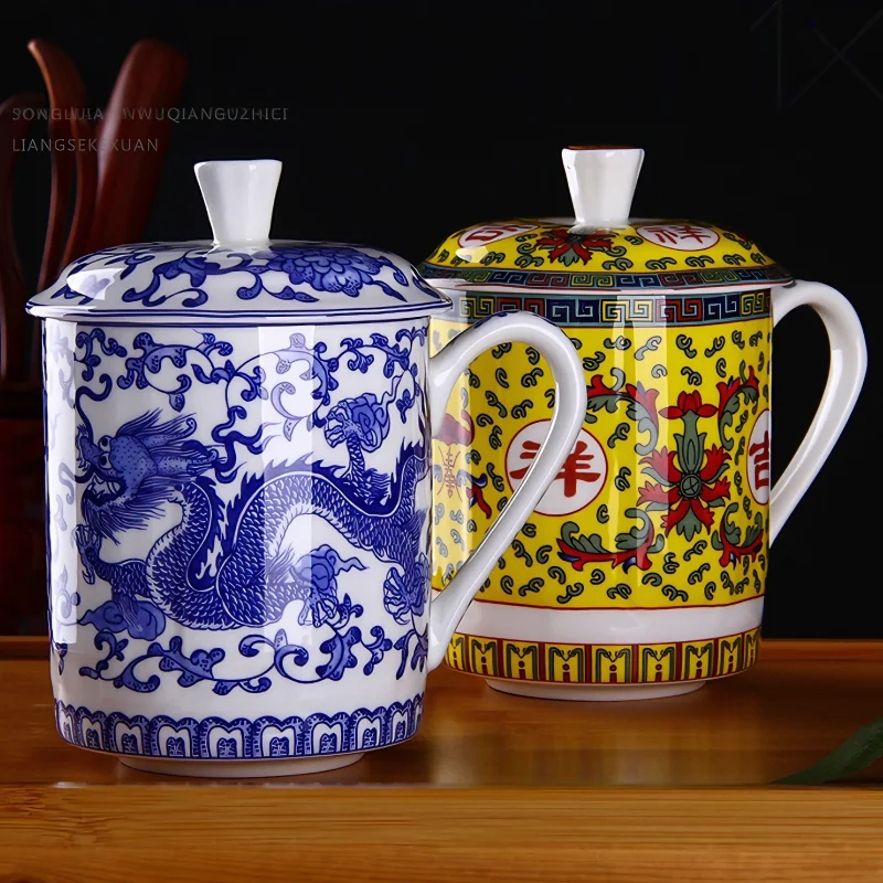 500ML, chinoiserie bone china dragon cup for tea ceremony,  dragon painting, bone-china-tea-mug chinese tradition style geek