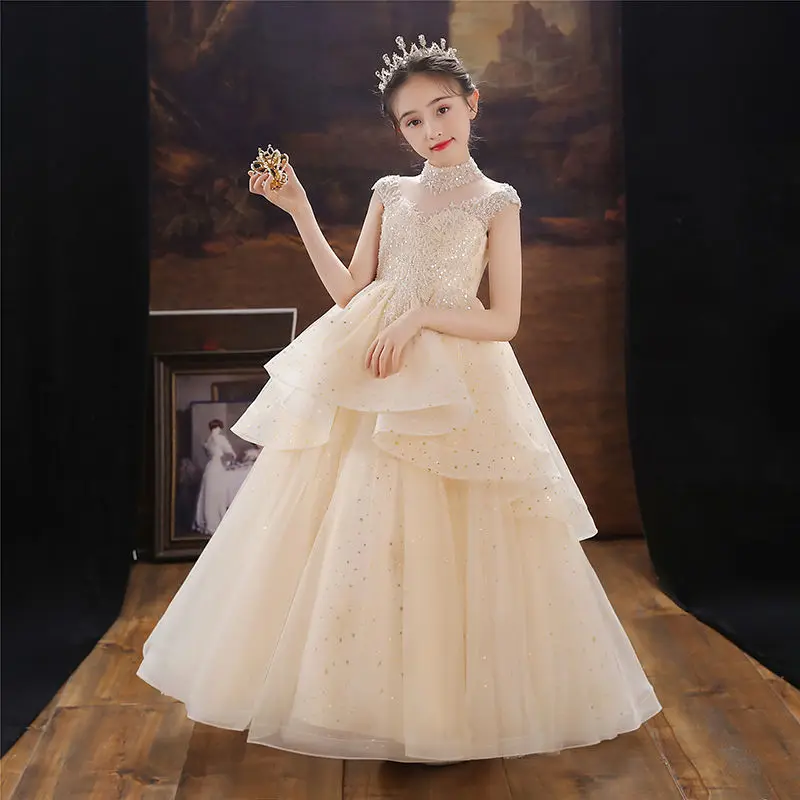 Girl Halloween Carnival Outfit Dress Princess Dress Western Style Fluffy Yarn Children High End Host Evening Dress Fashion Show