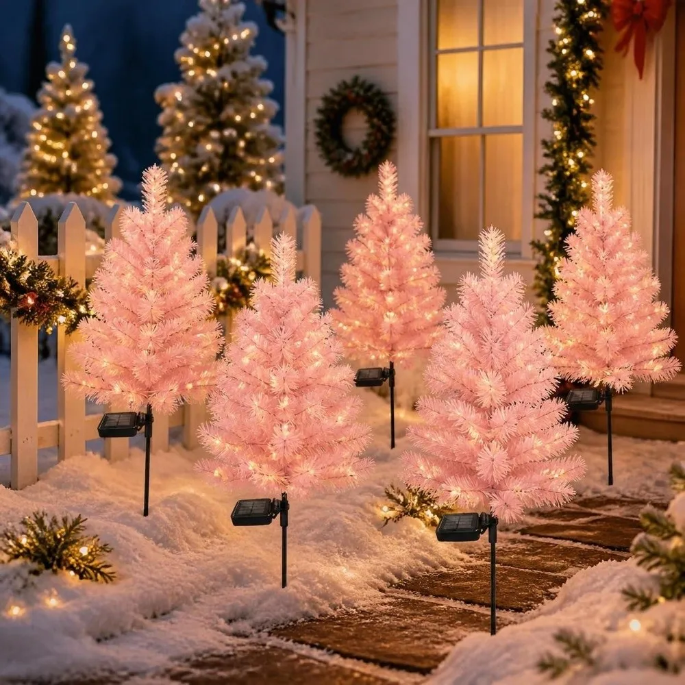 Realistic Solar Christmas Tree Lights Creative Cordless Christmas Garden Floor Lamp Ground Mounted Waterproof