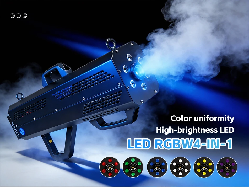 aicpose 1500W LED RGB Handgehaltene Rauchpistole Bühnen-Spezialeffektgerät für DJ Disco Party Hochzeit Tragbarer Rauchwerfer – Detail 4