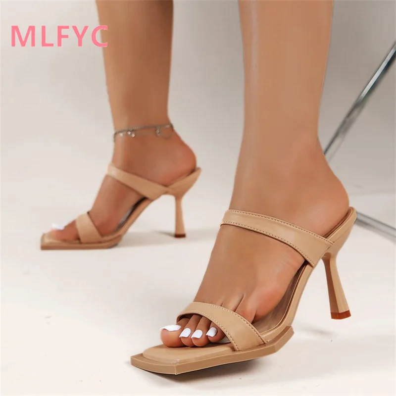 Sandals Women's Summer New Sexy Thin Heel High Heel Sandals Wearing Square Head Open Toe Women's Slippers Outside Mujer