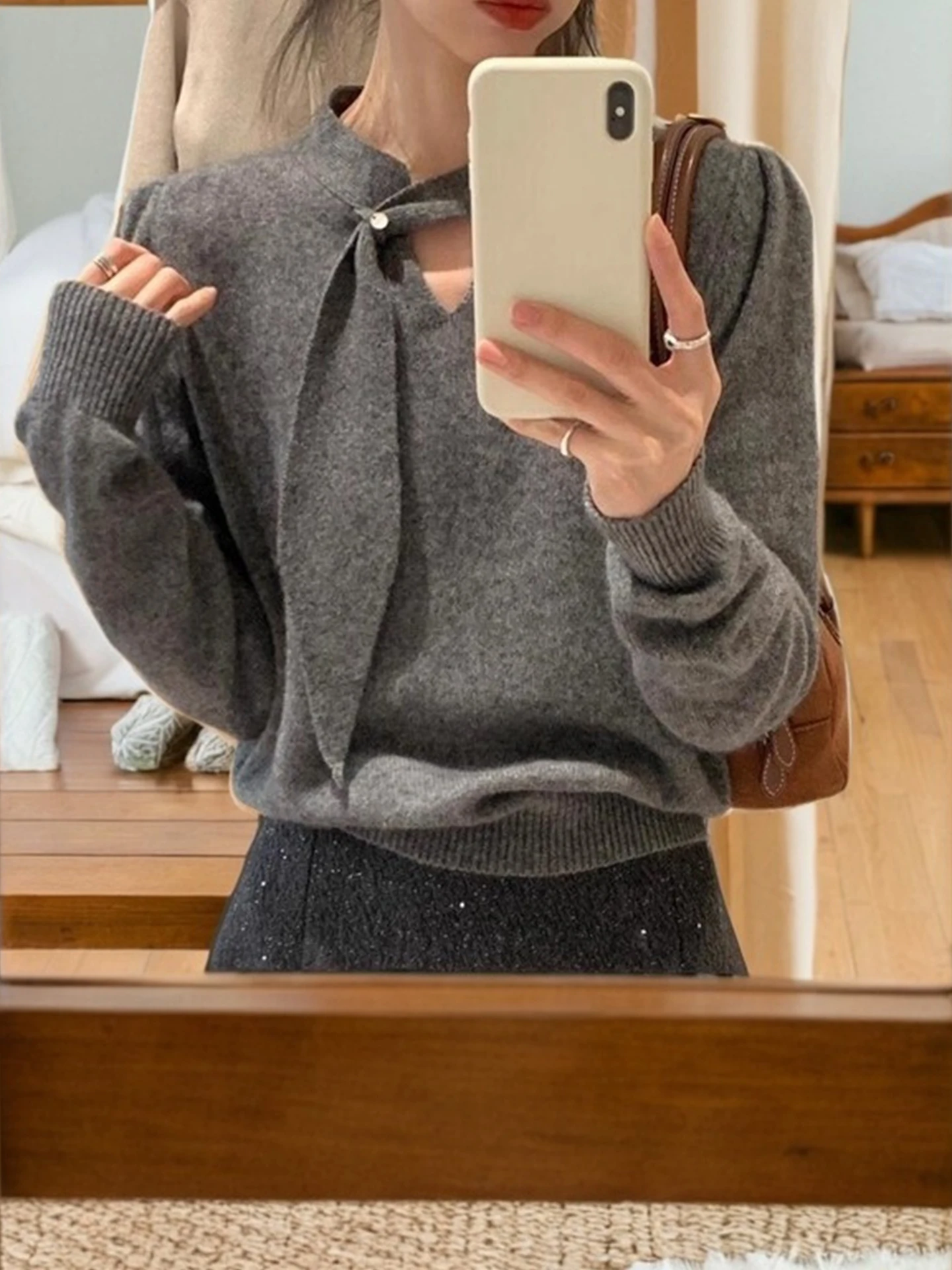 

Осень 2023, корейский вязаный свитер Camere Sle Long Sve, универсальный универсальный женский вязаный топ для ленивого сечения, все осенние сезоны