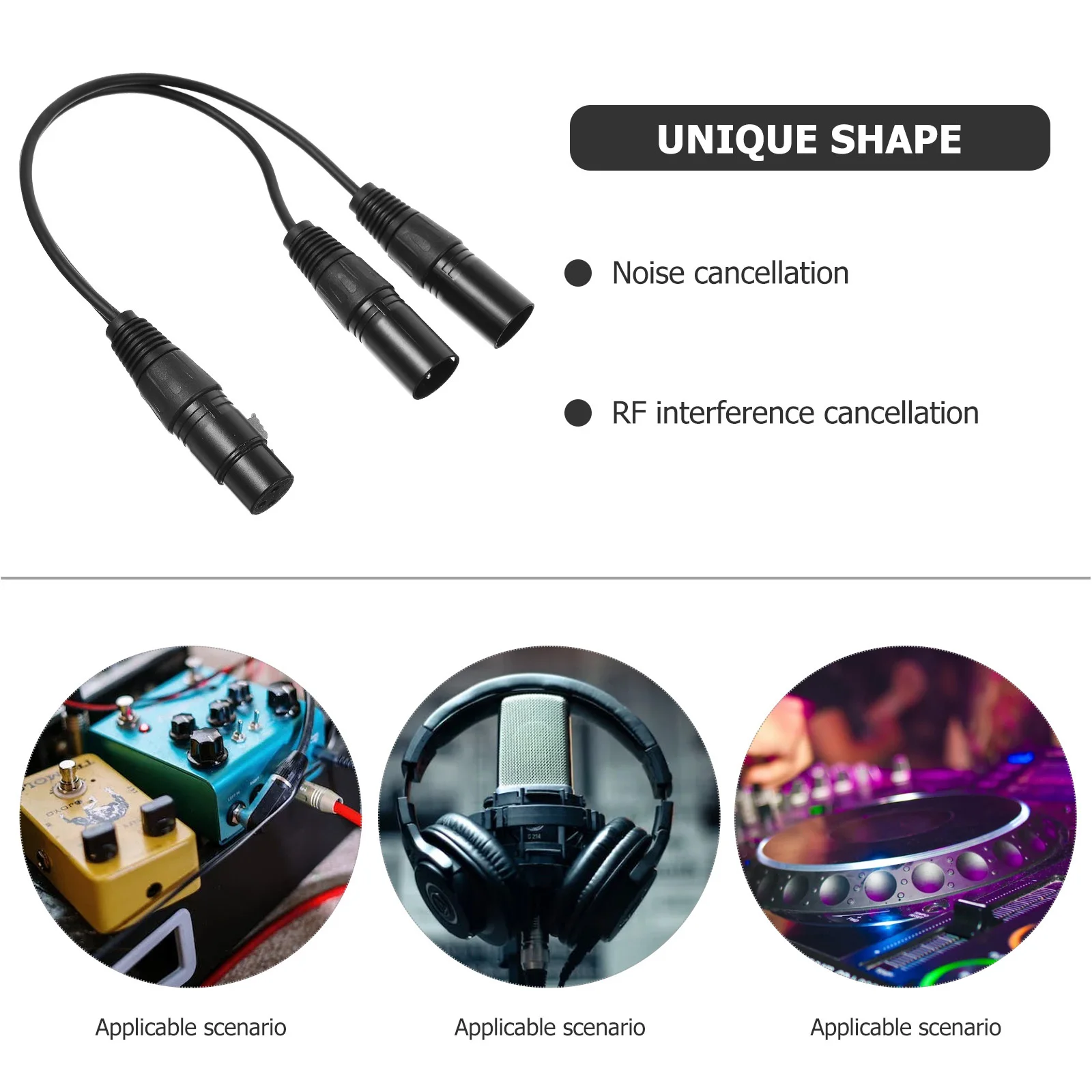 

1 Xlr Male to 2 Female Splitter Cable Microphone Balanced Audio Wire Noise Cancellation Reduction Instrument