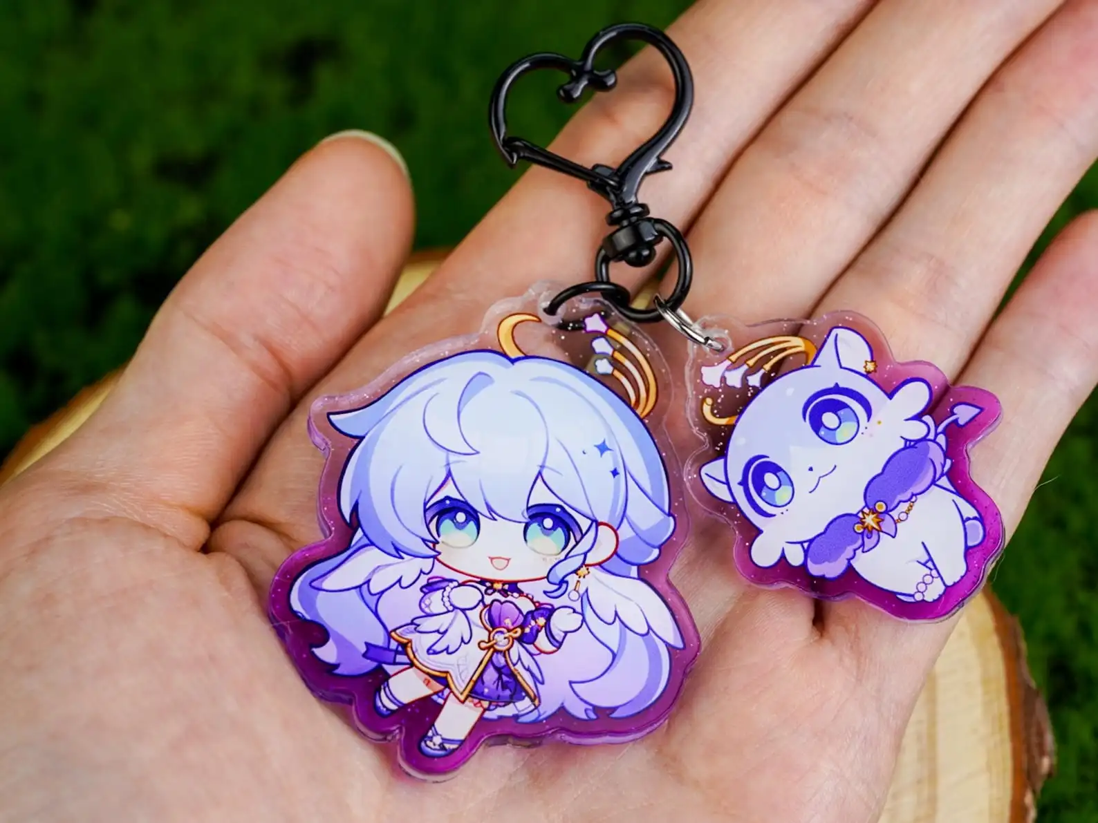 Honkai Star Rail Robin Acrylic Keychain, 6cm Double Charm Chain, Glitter Back Anime Bag Charm, HSR Gamer Gift