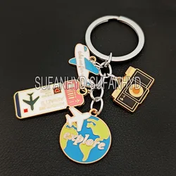 New Fashion Trip Keychain Enamel Airplane Earth Keychain Trend Pendant DIY Handmade Keychain for Men and Women.