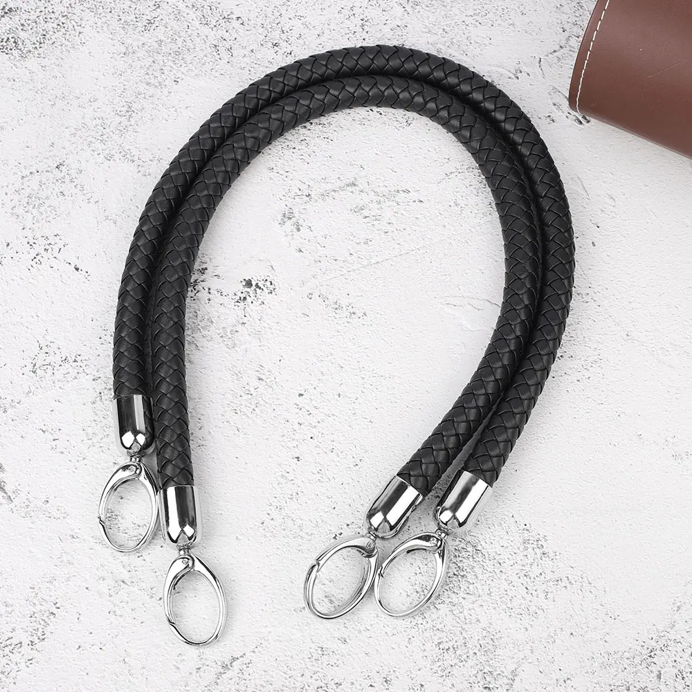 Asa de cuerda trenzada de cuero PU para bolso de mano, correa hecha a mano, accesorio de bricolaje, hebilla de gancho de Metal, color negro, 2 piezas