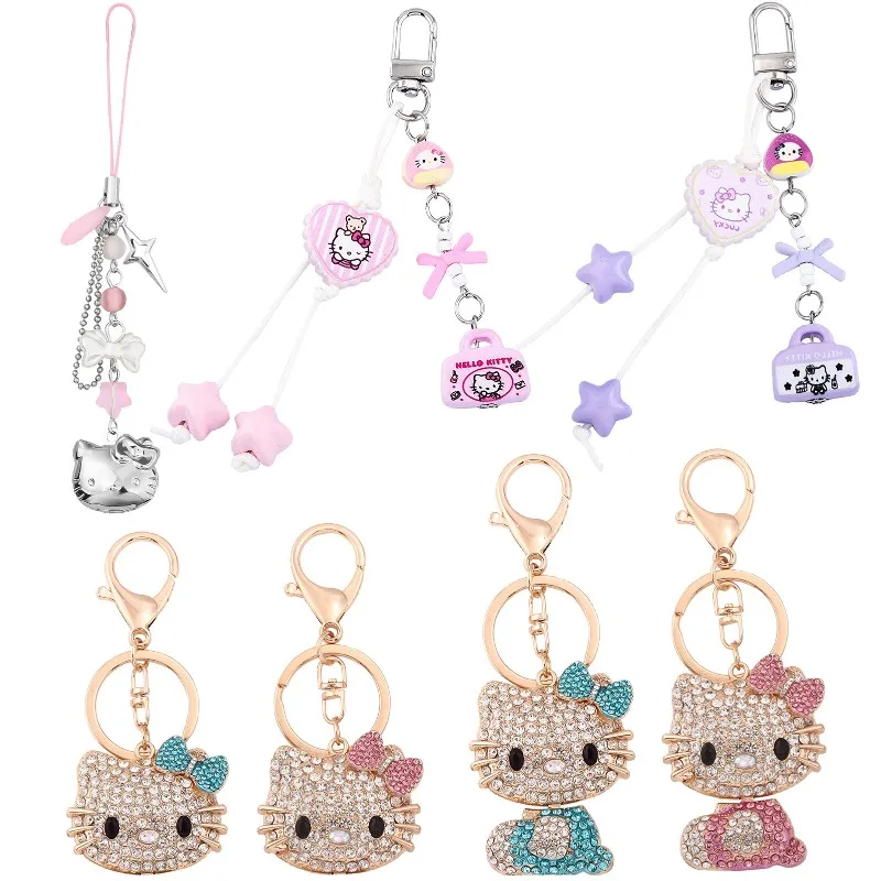 

Hello Kitty Keychain Sanrio Cartoon Diamonds Keyring Kawaii Anime Cute Bag Accessory Jewelry Birthday Party Gift Phone Charms