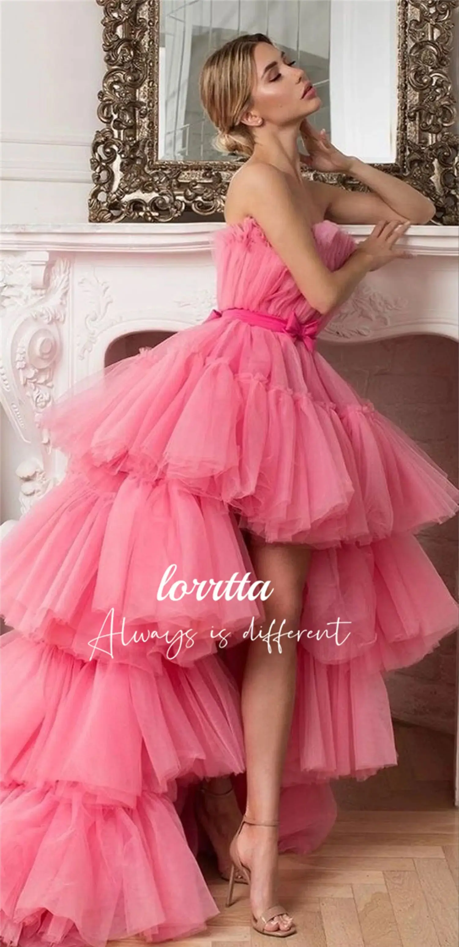 Short Front Back Long Gown Strapless A Line Tulle Customized Layered Girls Graduation Party Dress Princess Dress فساتين السهرة